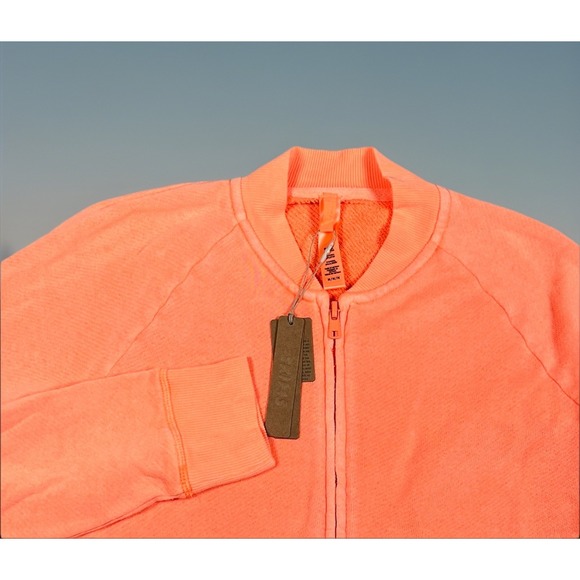SKIMS Tops - NWT SKIMS Light French Terry Shrunken Zip Up Jacket Women M Neon Orange Crop
